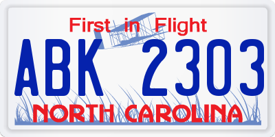 NC license plate ABK2303