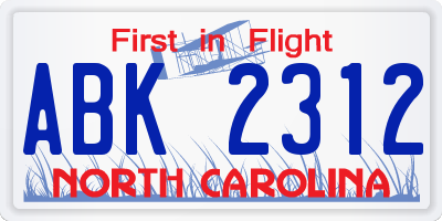 NC license plate ABK2312