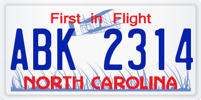 NC license plate ABK2314