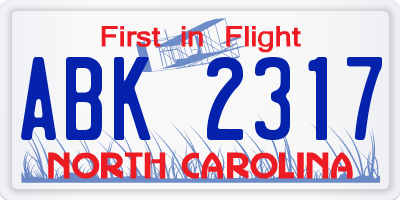NC license plate ABK2317