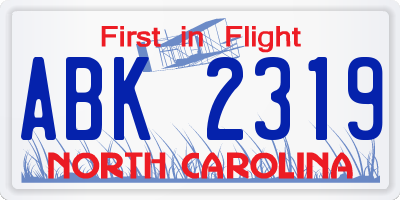NC license plate ABK2319