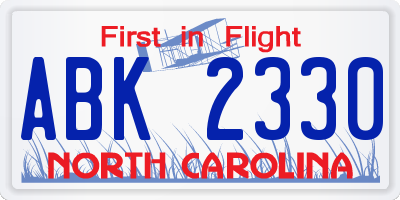 NC license plate ABK2330