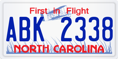 NC license plate ABK2338