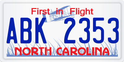 NC license plate ABK2353
