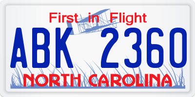 NC license plate ABK2360