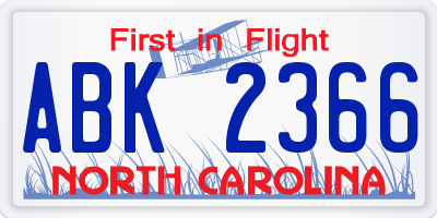NC license plate ABK2366