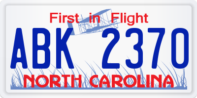 NC license plate ABK2370