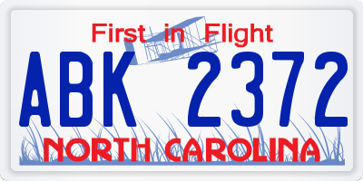 NC license plate ABK2372