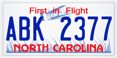 NC license plate ABK2377