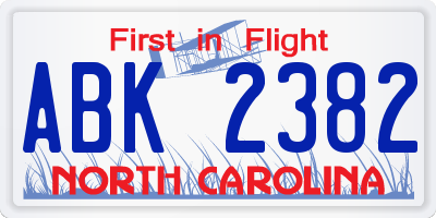 NC license plate ABK2382