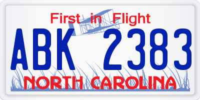 NC license plate ABK2383