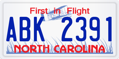 NC license plate ABK2391