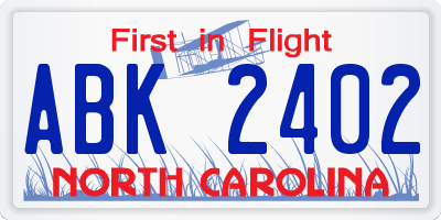 NC license plate ABK2402