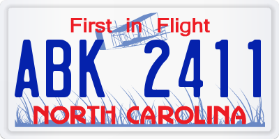 NC license plate ABK2411
