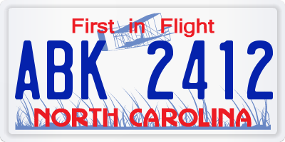 NC license plate ABK2412