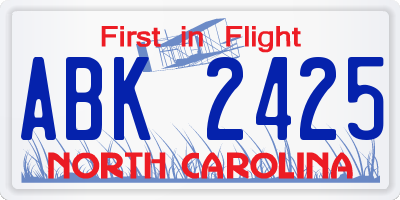 NC license plate ABK2425
