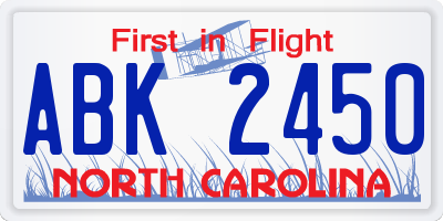 NC license plate ABK2450