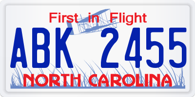 NC license plate ABK2455