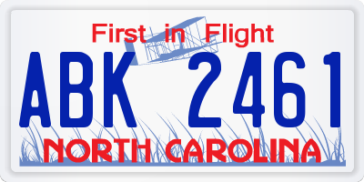NC license plate ABK2461