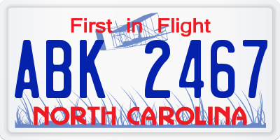 NC license plate ABK2467
