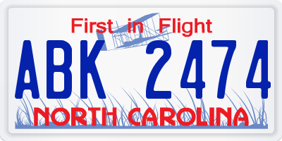 NC license plate ABK2474