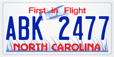 NC license plate ABK2477