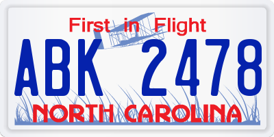 NC license plate ABK2478