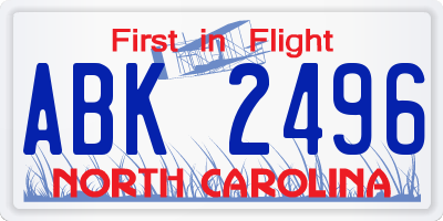 NC license plate ABK2496