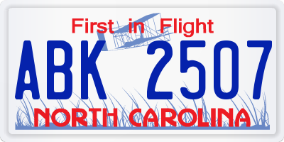 NC license plate ABK2507