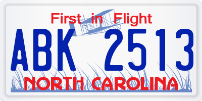 NC license plate ABK2513
