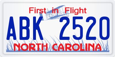 NC license plate ABK2520
