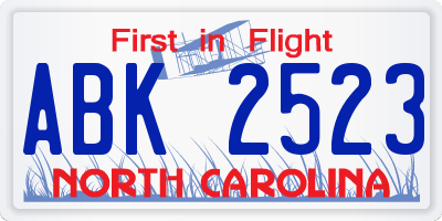 NC license plate ABK2523