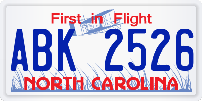 NC license plate ABK2526