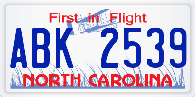 NC license plate ABK2539