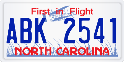 NC license plate ABK2541