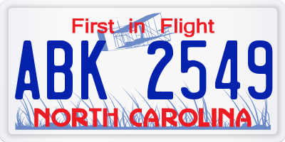 NC license plate ABK2549