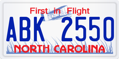 NC license plate ABK2550