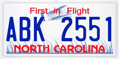 NC license plate ABK2551