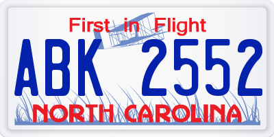 NC license plate ABK2552