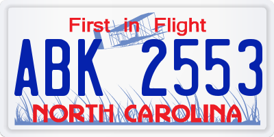 NC license plate ABK2553