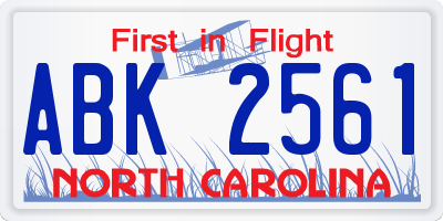NC license plate ABK2561
