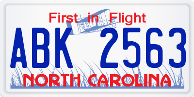 NC license plate ABK2563