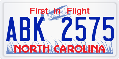 NC license plate ABK2575