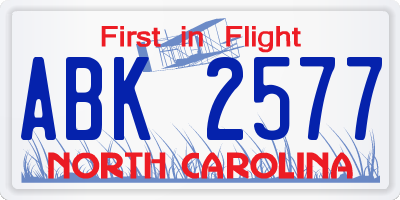 NC license plate ABK2577