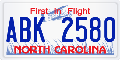NC license plate ABK2580