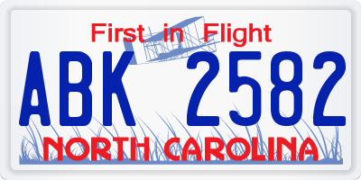 NC license plate ABK2582