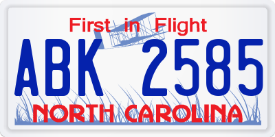 NC license plate ABK2585
