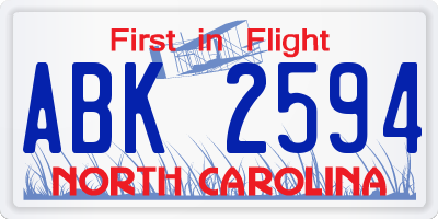 NC license plate ABK2594