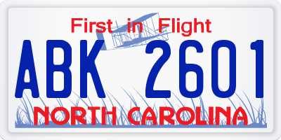 NC license plate ABK2601
