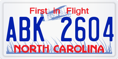 NC license plate ABK2604